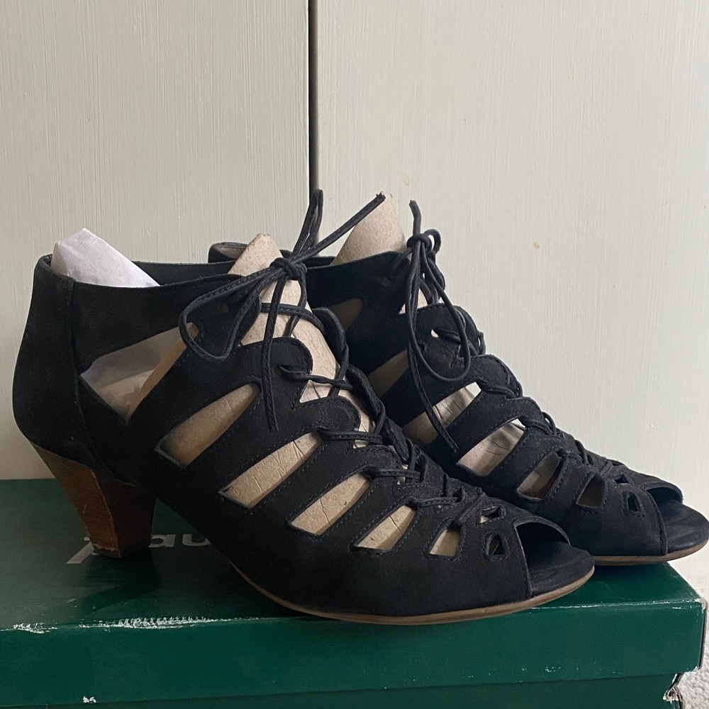 Paul Green Black Suede Lace-Up Heels size 9